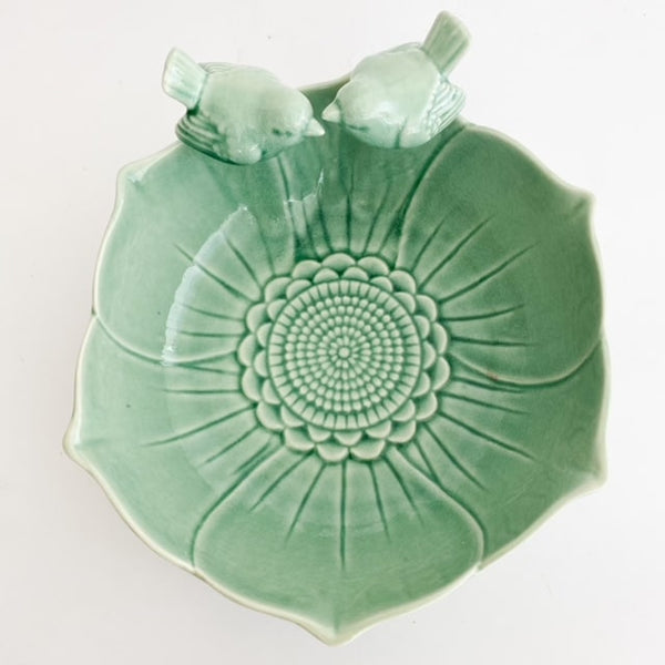 PLATO TURQUESA DE CERÁMICA DISEÑO MANDALA 2 PAJAROS