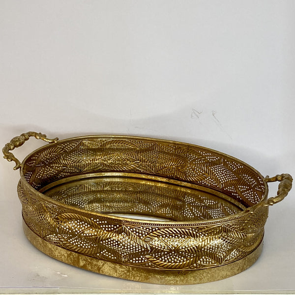 BANDEJA METÁLICA ESPEJADA DORADA DE 47 x 32 CM