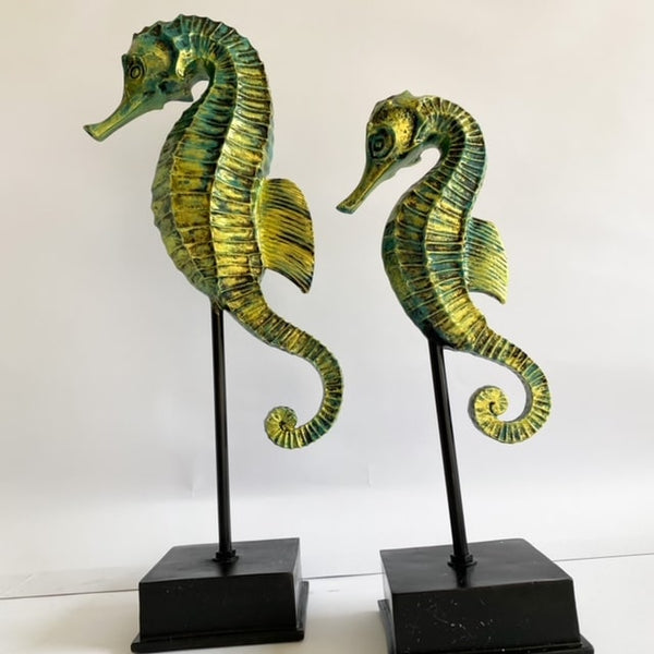 SET DE 2 CABALLOS DE MAR VERDE AMARELO DECORATIVOS