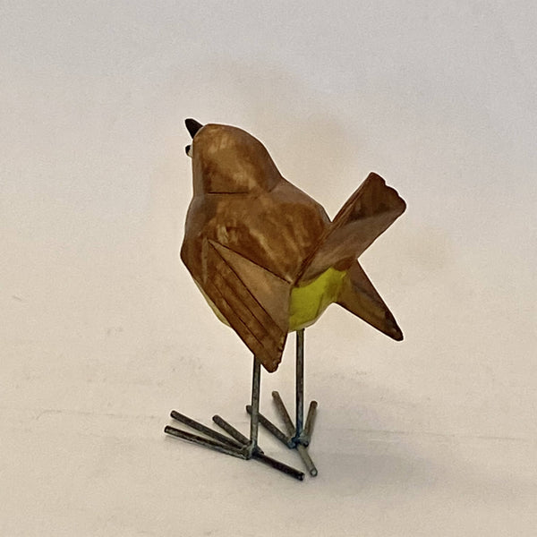 PAJARO DECORATIVO COLOR CAFE CON NARANJO DE CERAMICA