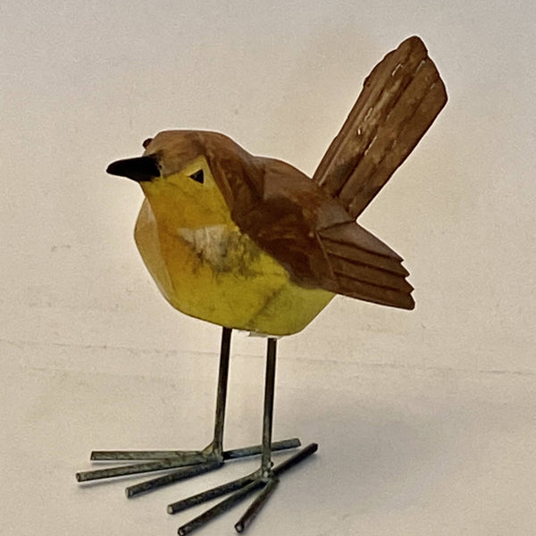 PAJARO DECORATIVO COLOR CAFE CON NARANJO DE CERAMICA