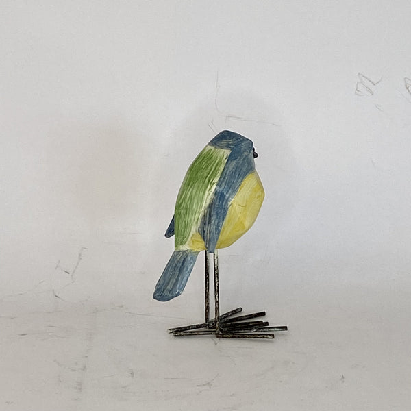 PAJARO DECORATIVO TURQUESA  CON AMARILLO DE CERAMICA