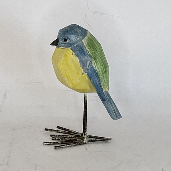 PAJARO DECORATIVO TURQUESA  CON AMARILLO DE CERAMICA