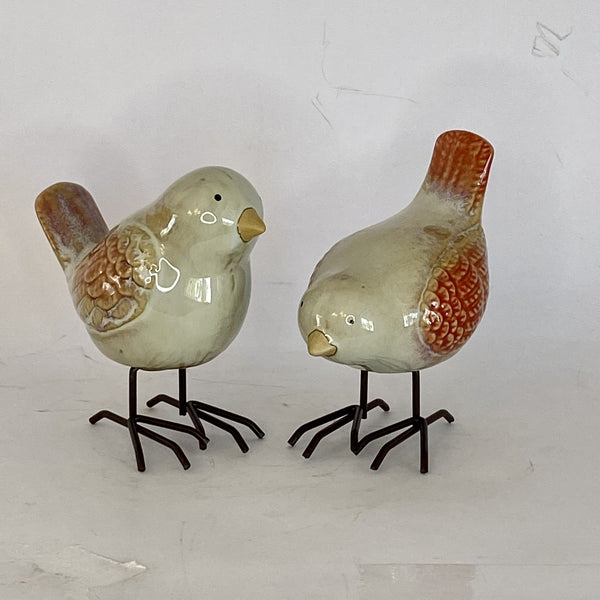 SET DE 2 PAJAROS ROJO Y CREMA DE CERAMICA
