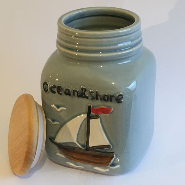 JARRO CERÁMICA MARINO  GRIS TAPA MADERA