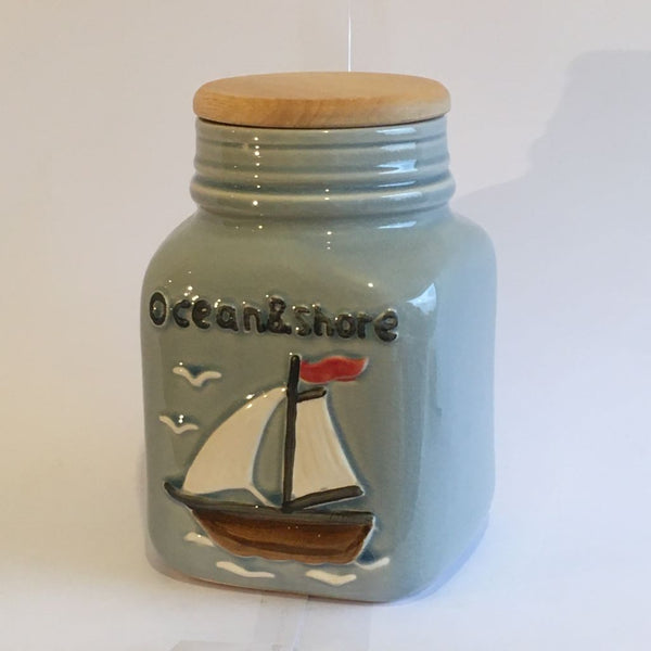 JARRO CERÁMICA MARINO  GRIS TAPA MADERA