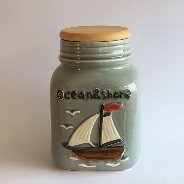JARRO CERÁMICA MARINO  GRIS TAPA MADERA