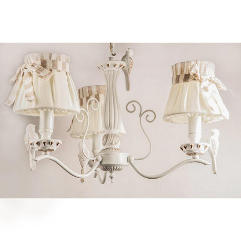 LÁMPARA BLANCA COLGANTE ESTILO DECAPADO CON PÁJAROS 3 LUCES