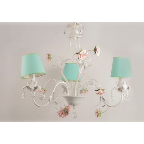 LÁMPARA BLANCA COLGANTE CON ROSAS DE PORCECLANA 3 LUCES