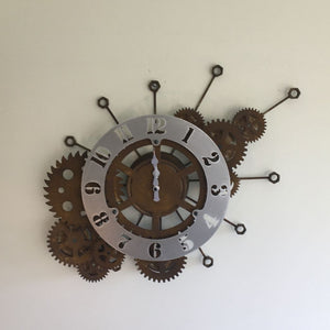 RELOJ  INDUSTRIAL ÓXIDO Y PLATA 45 X 66 CMS ANCHO