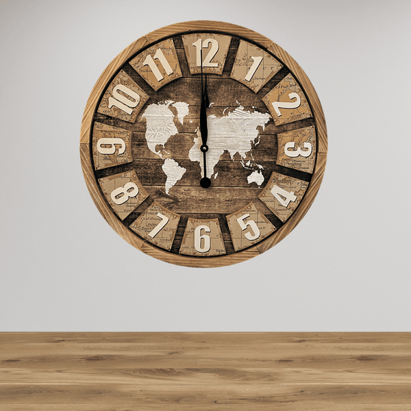 RELOJ DE PARED MADERA MAPA BLANCO 60 CM DIAMETRO. Azohia Design