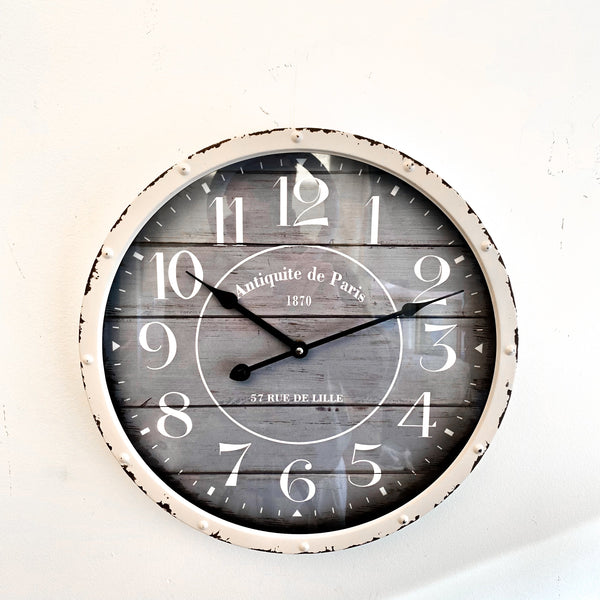 RELOJ DE PARED MADERA GRIS ANTIQUITE DE PARIS, 40 CM DIÁMETRO.