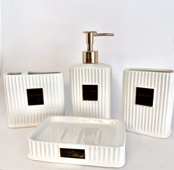 SET BAÑO LUXURY 4 PIEZAS BLANCO Y COBRE