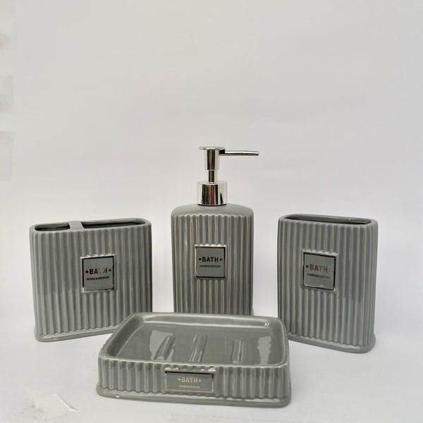 SET BAÑO LUXURY 4 PIEZA GRIS Y PLATA