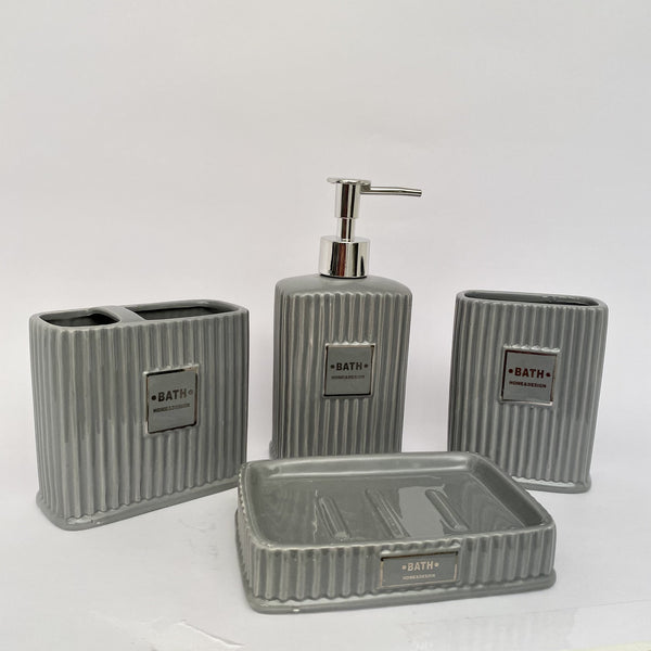 SET BAÑO LUXURY 4 PIEZA GRIS Y PLATA