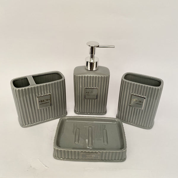 SET BAÑO LUXURY 4 PIEZA GRIS Y PLATA