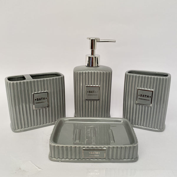 SET BAÑO LUXURY 4 PIEZA GRIS Y PLATA