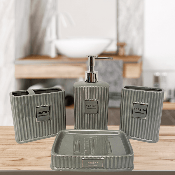 SET BAÑO LUXURY 4 PIEZA GRIS Y PLATA