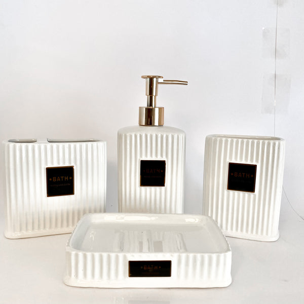 SET BAÑO LUXURY 4 PIEZAS BLANCO Y COBRE