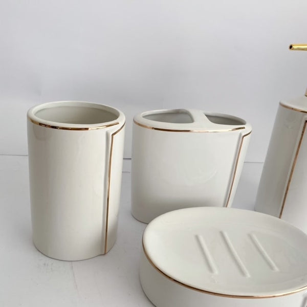 SET BAÑO LUXURY BIG 4 PIEZAS BLANCO Y COBRE