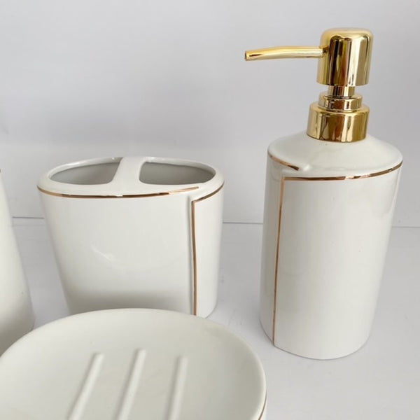 SET BAÑO LUXURY BIG 4 PIEZAS BLANCO Y COBRE