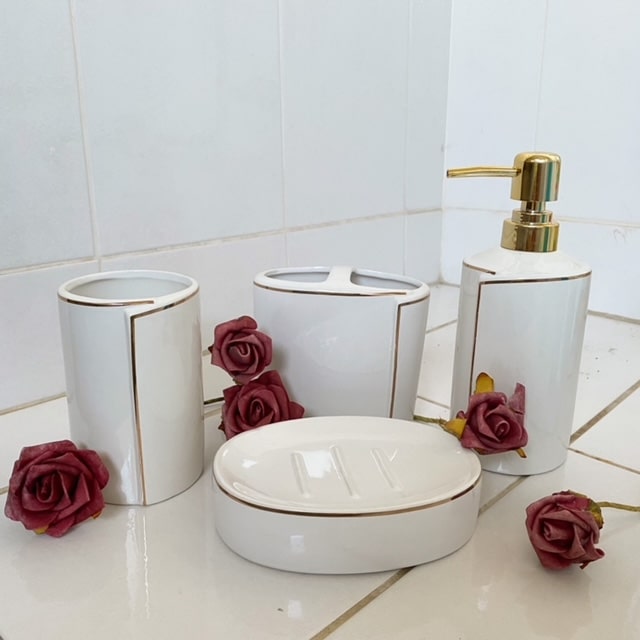 SET BAÑO LUXURY BIG 4 PIEZAS BLANCO Y COBRE