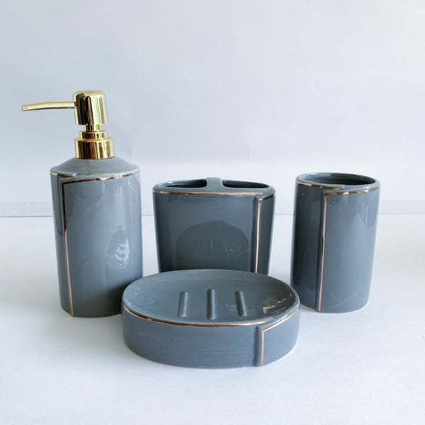 SET BAÑO LUXURY BIG 4 PIEZAS GRIS Y COBRE