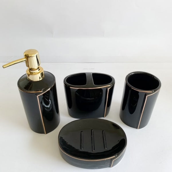 SET BAÑO LUXURY BIG 4 PIEZAS NEGRO Y DORADO