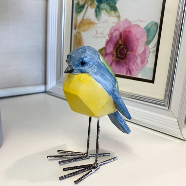 PAJARO DECORATIVO TURQUESA  CON AMARILLO DE CERAMICA