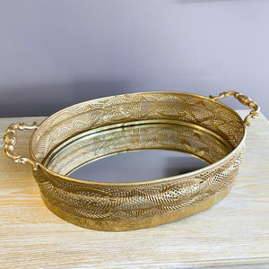BANDEJA METÁLICA ESPEJADA DORADA DE 47 x 32 CM