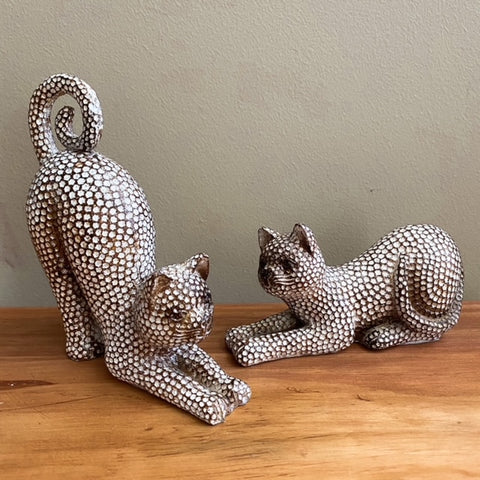 SET DE 2 FIGURAS DE GATOS DECORATIVOS MADERA TALLADA Y BRILLOS