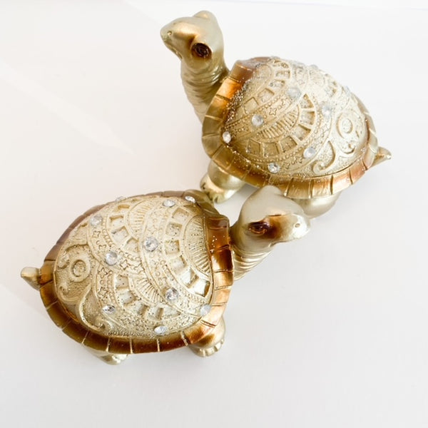 SET DE 2 TORTUGAS DORADAS CAPARAZÓN PLATA