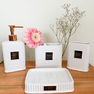 SET BAÑO LUXURY 4 PIEZAS BLANCO Y COBRE